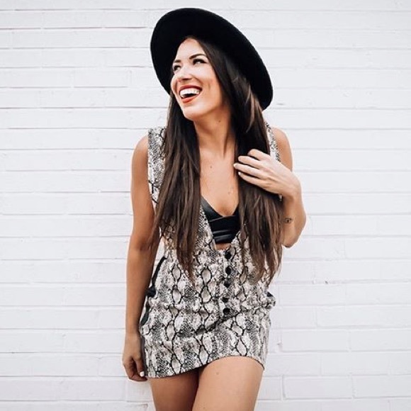 snake print pinafore dress